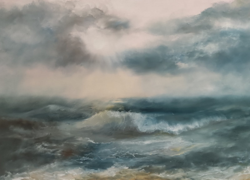 Birutė Butkienė tapytas paveikslas Lietus pajūry, Jūros , paveikslai internetu