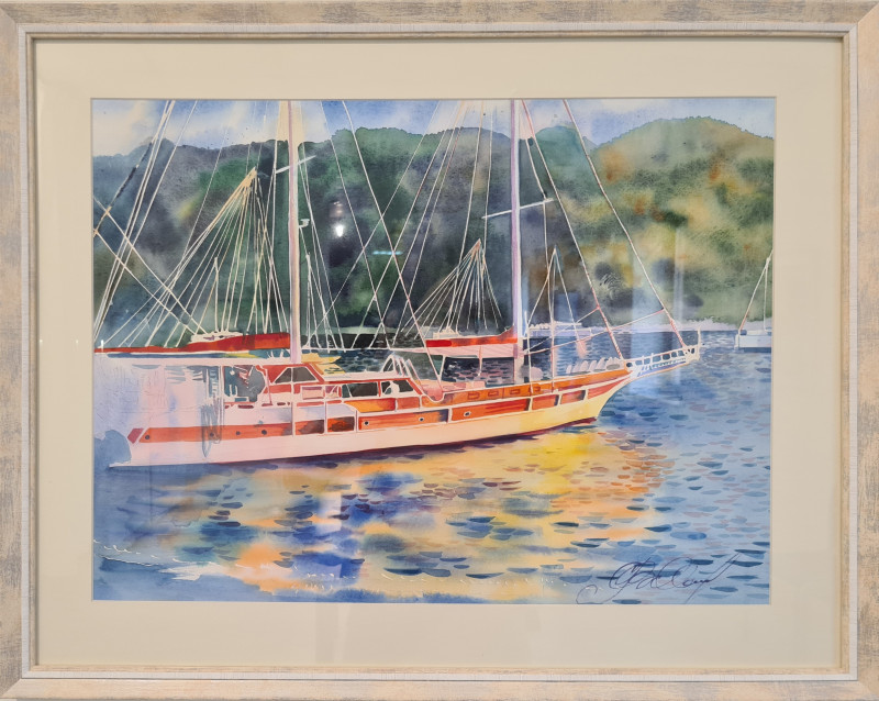 Svetlana Ovinova tapytas paveikslas Laivas. Vakaro šviesoje, Marinistiniai paveikslai , paveikslai internetu