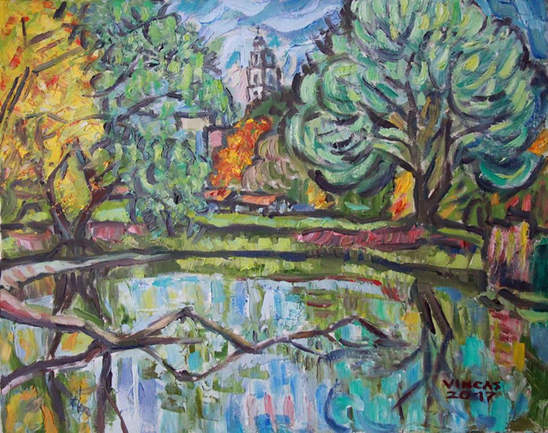 Etude of the Užupis pond original painting by Vincas Andrius (Vincas Andriušis). Landscapes
