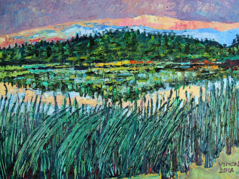 Vincas Andrius (Vincas Andriušis) tapytas paveikslas Ežeras vakarėjant, Peizažai , paveikslai internetu