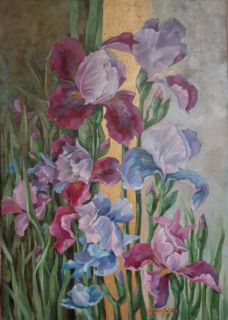 Irises original painting by Nomeda Balasevičiūtė. Flowers