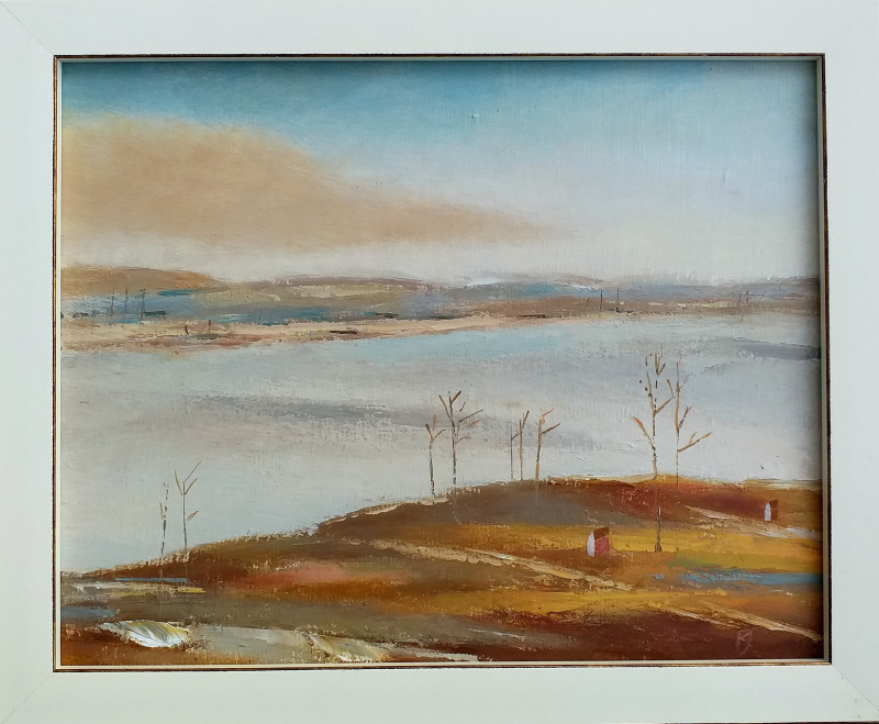 Landscape with a River original painting by Kęstutis Jauniškis. Landscapes