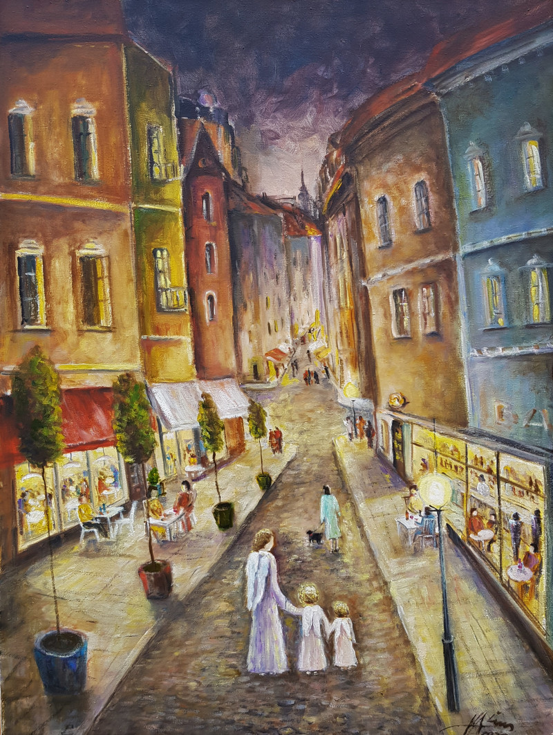 From the Life of Angels. Evening Walk original painting by Voldemaras Valius. Angels