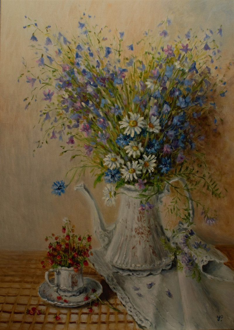 Summer Tea original painting by Irma Pažimeckienė. Still-Life
