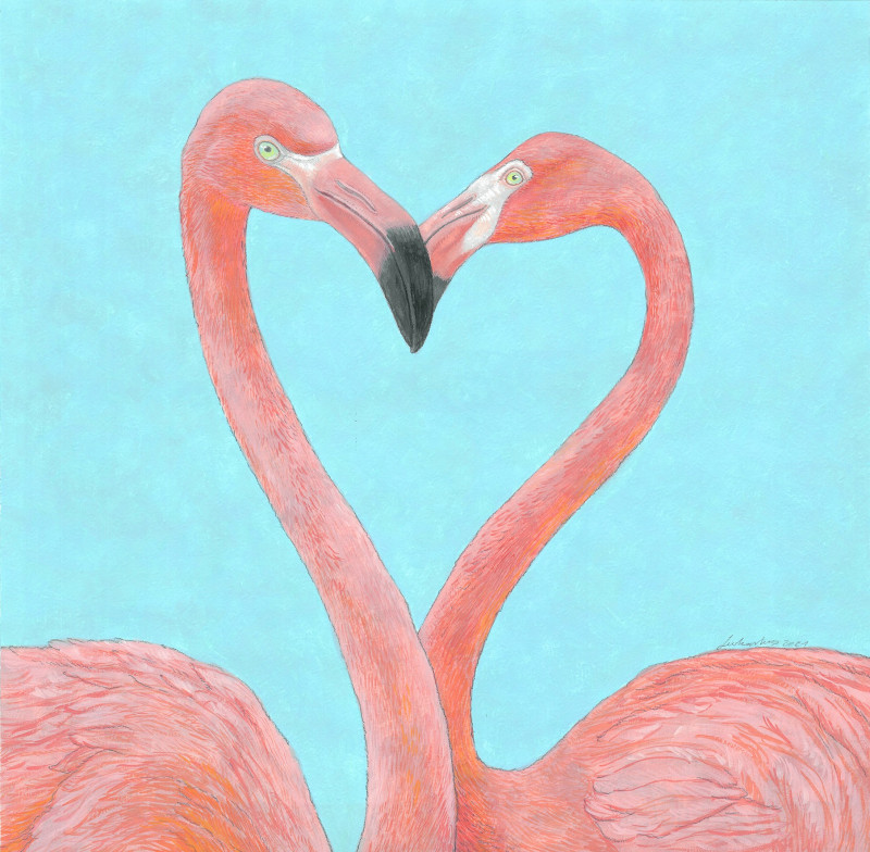 Natalie Levkovska tapytas paveikslas Flamingo kiss, Animalistiniai paveikslai , paveikslai internetu