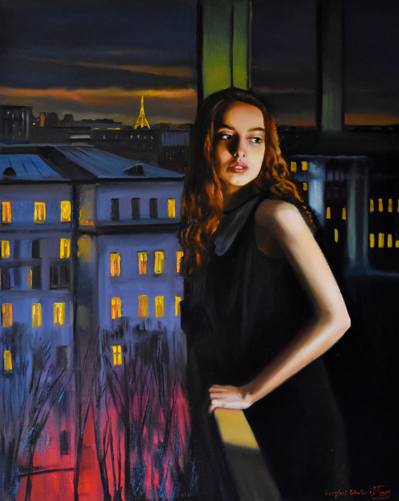Serghei Ghetiu tapytas paveikslas A NIGHT IN PARIS, Tapyba su žmonėmis , paveikslai internetu