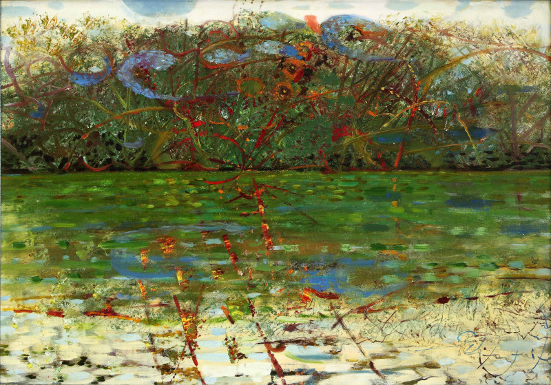Green Water of Nevezis original painting by Gražina Vitartaitė. Landscapes