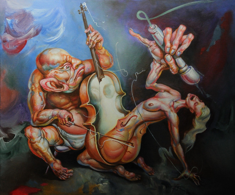 Deaf Cello original painting by Antanas Adomaitis. Fantastic