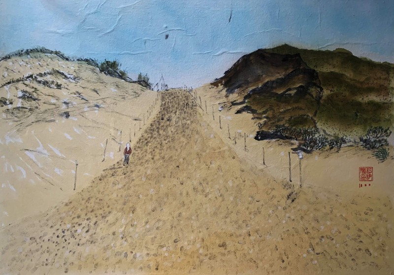 Ina Savickienė tapytas paveikslas Kopų peizažas: takas link apžvalgos aikštelės, Peizažai , paveikslai internetu