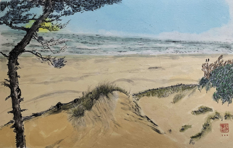 Ina Savickienė tapytas paveikslas Kopų peizažas: pušis ir jūra, Peizažai , paveikslai internetu