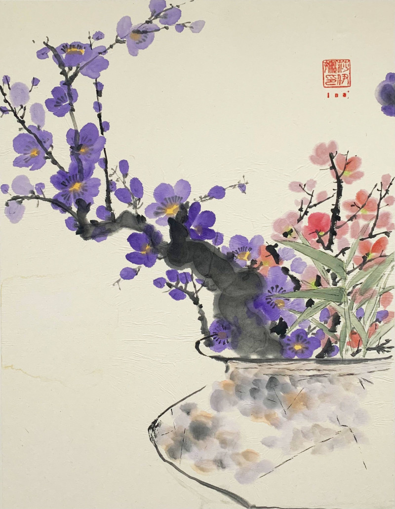 Blossoms talk original painting by Ina Savickienė. Flowers