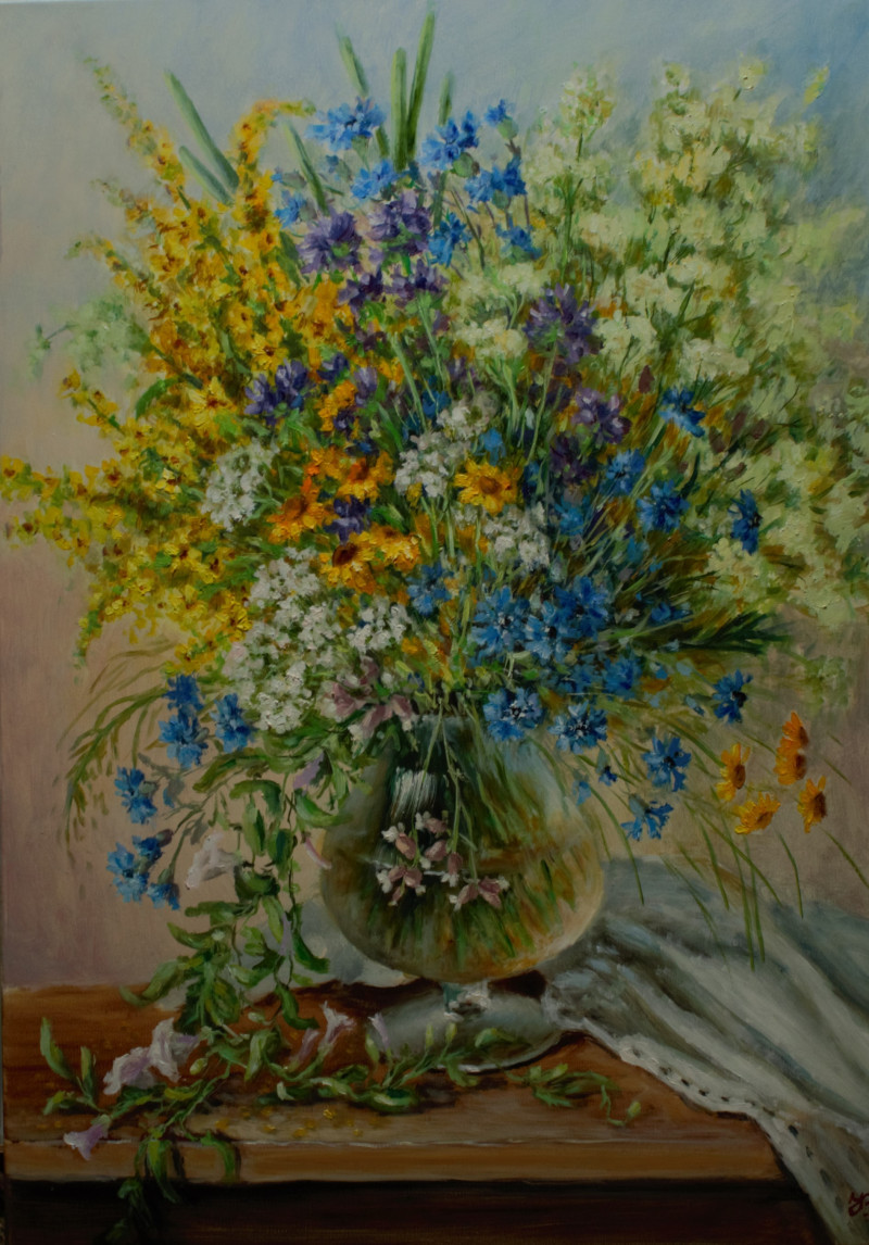 Flowers by the Road original painting by Irma Pažimeckienė. Still-Life