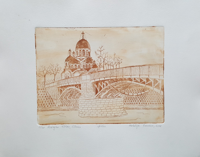 Žvėrynas Bridge original painting by Natalija Ranceva. Urbanistic - Cityscape