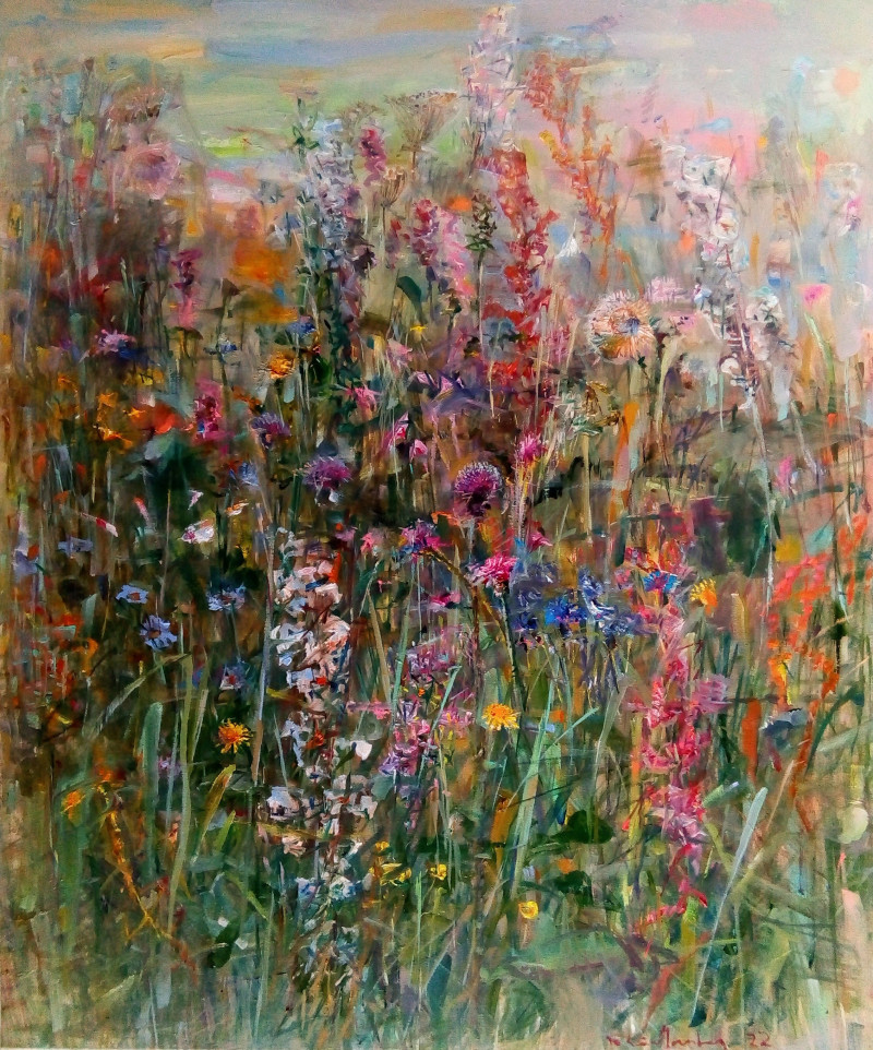 Jonas Šidlauskas tapytas paveikslas Pakelės darželis, Gėlės , paveikslai internetu