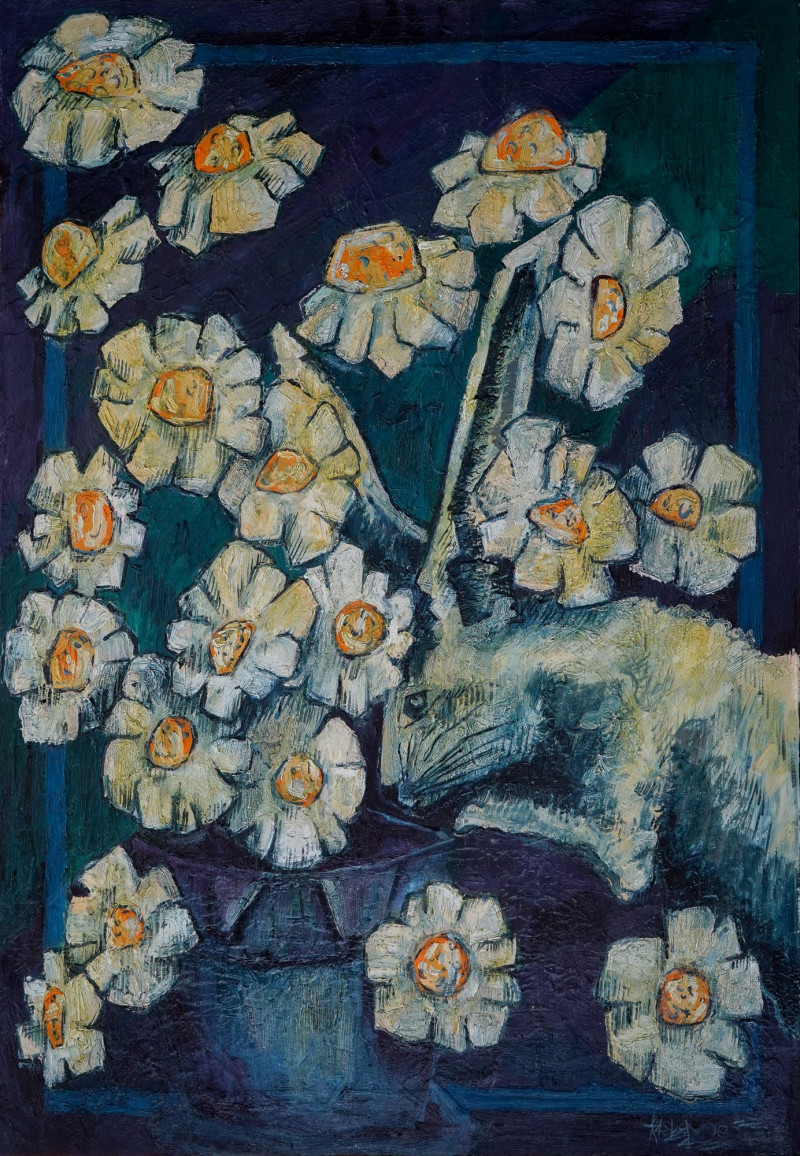 Mindaugas Pupelis tapytas paveikslas Tarkim vasara, bet vis dar pavasaris , Gėlės , paveikslai internetu