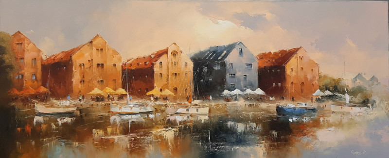 Old Warehouses original painting by Rimantas Grigaliūnas. Urbanistic - Cityscape