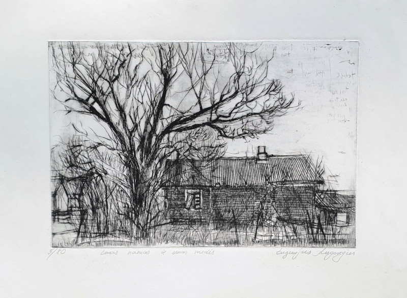 The Old House and the Old Tree original painting by Eugenijus Lugovojus. Home