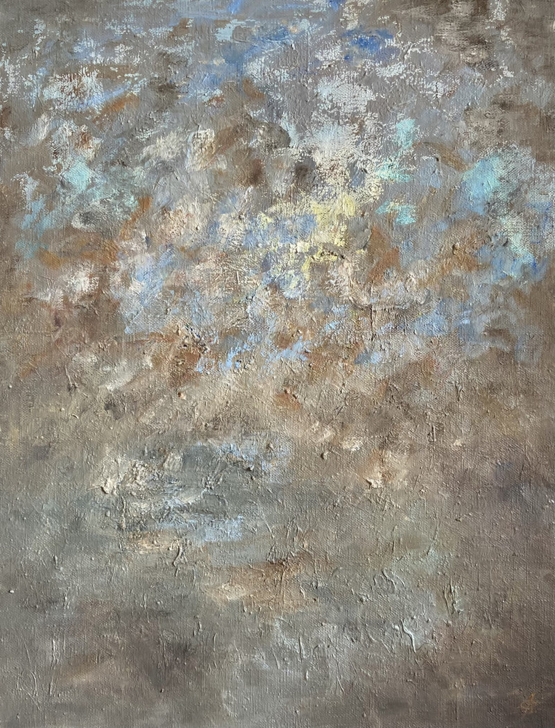 Junija Galejeva tapytas paveikslas Kaimiška auksinė, mėlyna ir sidabras, Abstrakti tapyba , paveikslai internetu