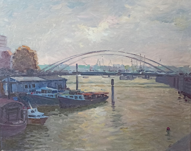 The Bridge original painting by Viktor Reznik. Marine Art