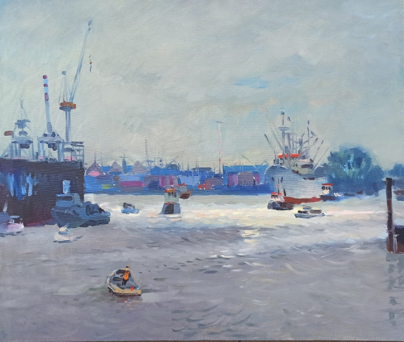 Coldness of the port original painting by Viktor Reznik. Marine Art