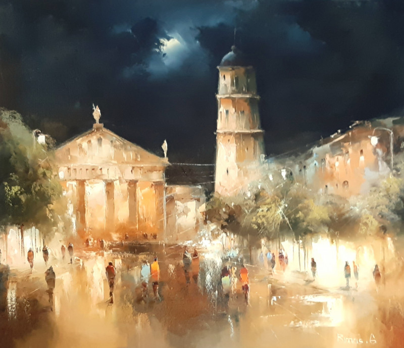 Cathedral original painting by Rimantas Grigaliūnas. Urbanistic - Cityscape
