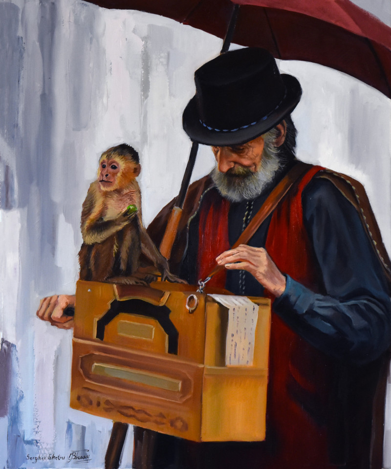 Serghei Ghetiu tapytas paveikslas THE OLD ORGAN GRINDER, Tapyba su žmonėmis , paveikslai internetu