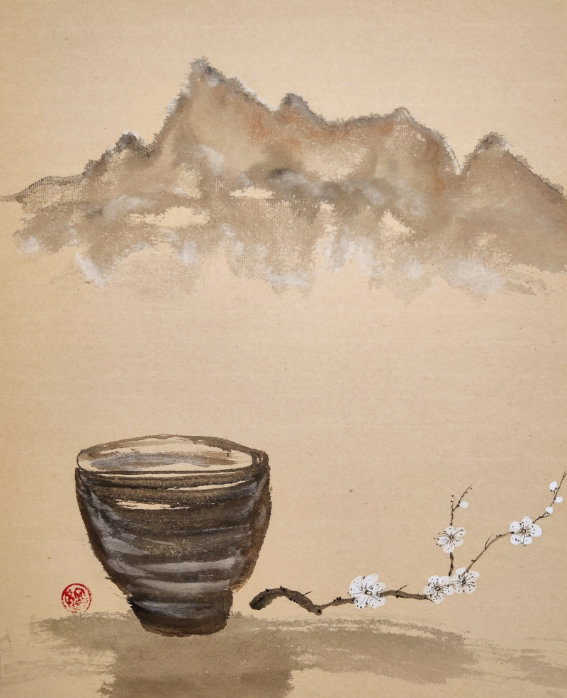 Tea Bowl original painting by Indrė Beinartė. Miniature