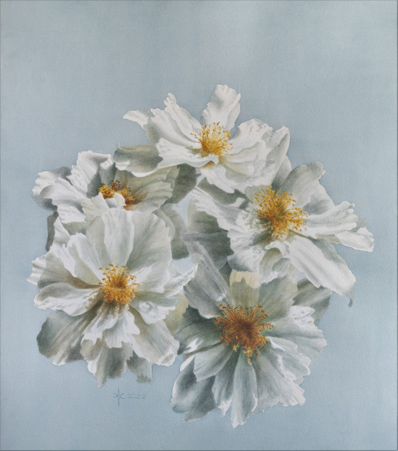 Peonies - Krinkled White original painting by Arūnas Vilkevičius. Flowers