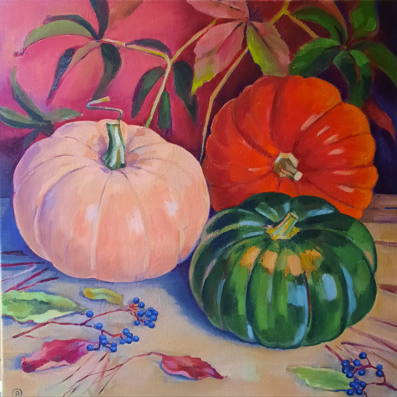 Pumpkins original painting by Rima Rusinova. Still-Life