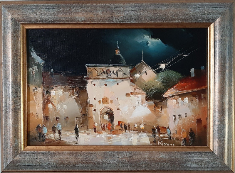 Rimantas Grigaliūnas tapytas paveikslas Vilniaus vartai, Miniatiūros - Maži darbai , paveikslai internetu