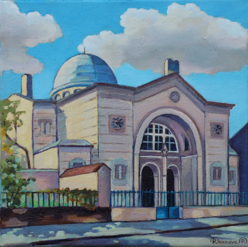 Vilnius Choral Synagogue original painting by Rima Rusinova. Urbanistic - Cityscape