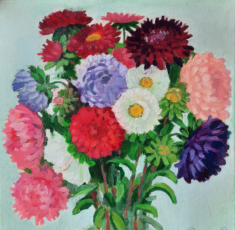 Asters original painting by Rima Rusinova. Flowers